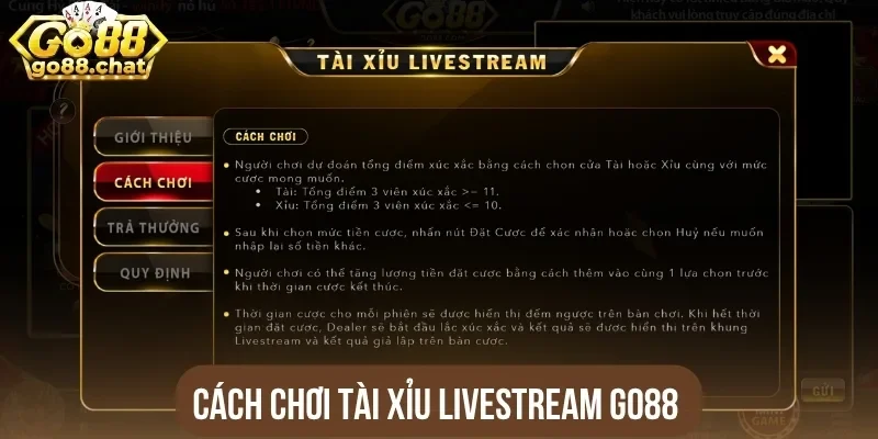 Cách chơi tài xỉu livestream Go88 
