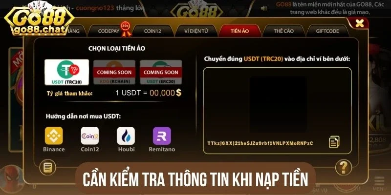 Cần kiểm tra thông tin khi nạp tiền