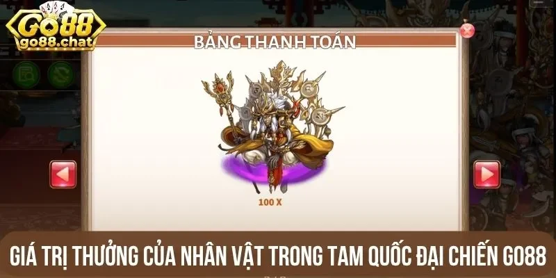 Giá trị thưởng của nhân vật trong tam quốc đại chiến Go88