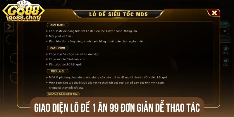 Giao diện Lô đề 1 ăn 99 đơn giản dễ thao tác