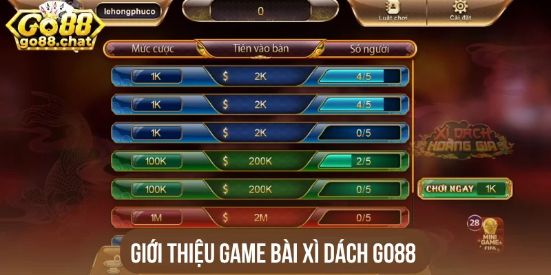 Giới thiệu game bài Xì dách Go88 