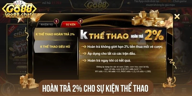 Hoàn trả 2% cho sự kiện thể thao