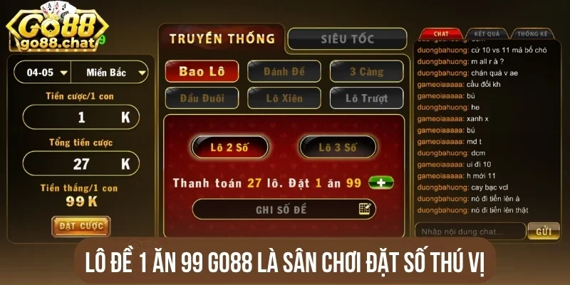 Lô đề 1 ăn 99 Go88 là sân chơi đặt số thú vị