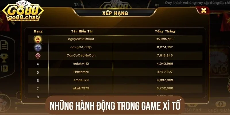 Những hành động trong game Xì tố