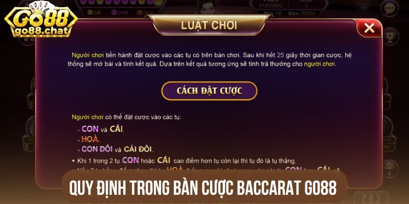 Quy định trong bàn cược Baccarat Go88