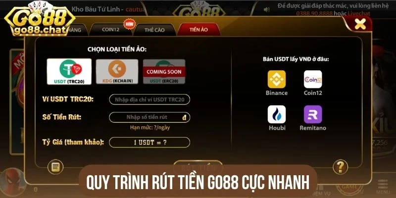 Quy trình rút tiền Go88 cực nhanh