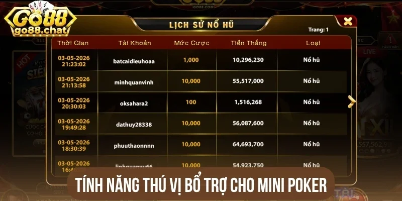 Tính năng thú vị bổ trợ cho Mini Poker